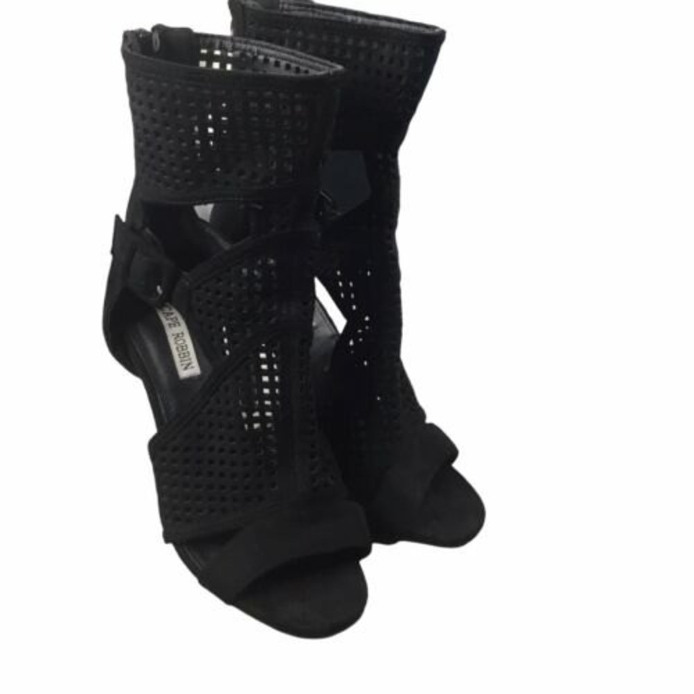 Cape Robbin Heel Suede Boots Black Size 6 Open Toe Chunky - Picture 2 of 5